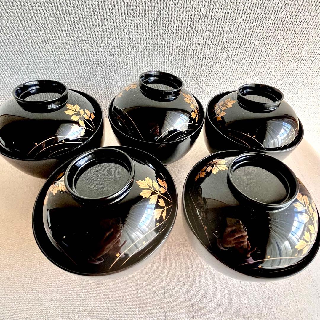 【最終値下げ】★新品未使用 超美品★ 輪島塗　芹金彩蒔絵黒塗椀　廣井作 蓋付き椀