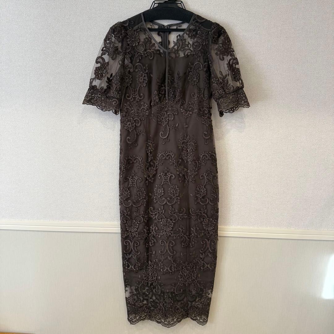 【美品✨】パーティードレス　オケージョンドレス　刺繍レース　結婚式　ブラウン　M