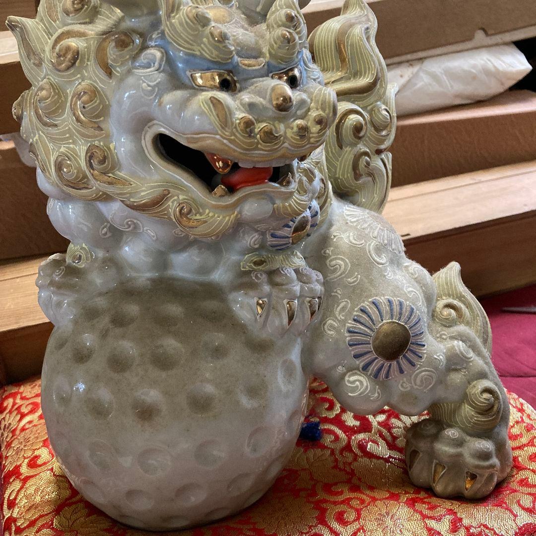 九谷焼 八幡窯 玉乗り獅子 狛犬 獅子 置物 開運 魔除け 縁起物