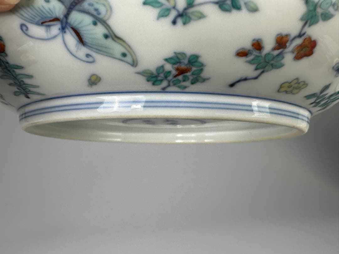 大清雍正年製 款 斗彩 豆彩 胡蝶花卉文 皿 盤 唐