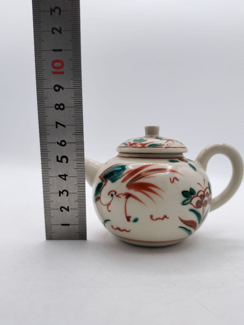 c793 煎茶 廻し篭セット 赤絵 後手急須 晃雲作 廻し籠 茶道具 古物