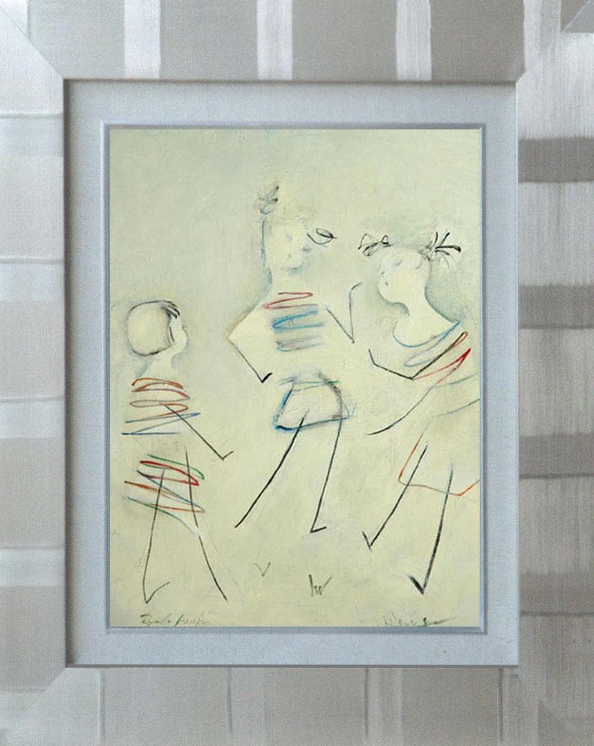 油絵 絵 絵画 インテリア 額付(黒) F4-051513 可愛い子供たち