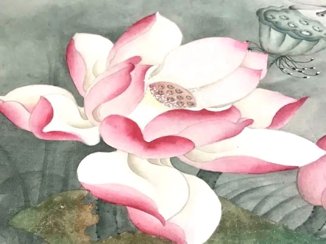 送料無料　手描き 原画 【荷花】落款　サイン有り