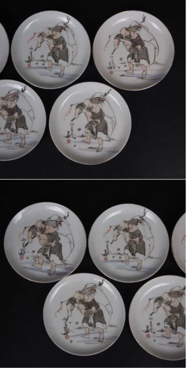 送料無料　幕末～明治　手書き達磨図小皿　径12.5ｃｍ