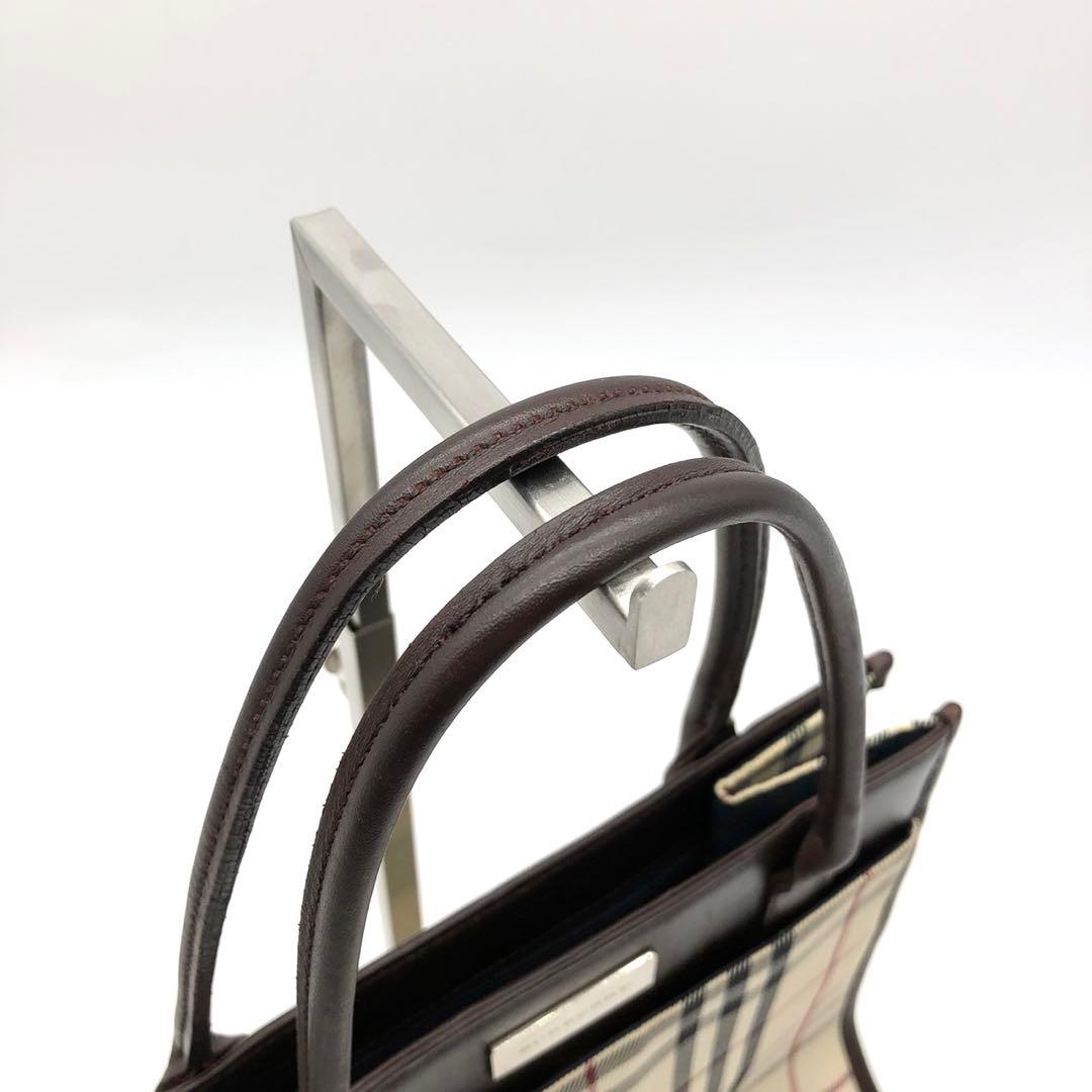 ✨美品✨バーバリー ハンドバッグ ノバチェック ロゴプレート キャンバス レザー