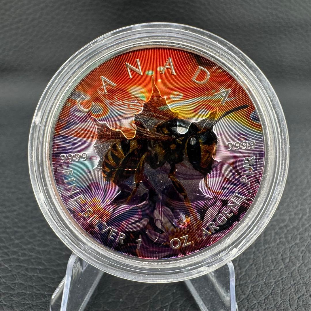 世界100枚限定！ メイプルリーフ 銀貨 カラー ミツバチ 動物と植物の