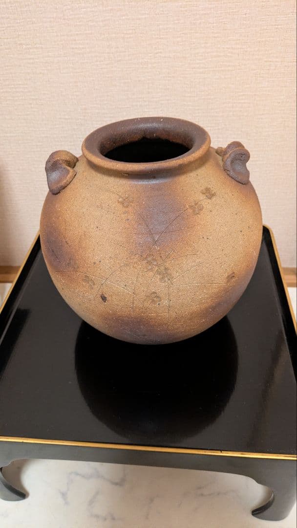 お正月　信楽焼　お花柄　和風洋風のリビング陶器花器物入れ