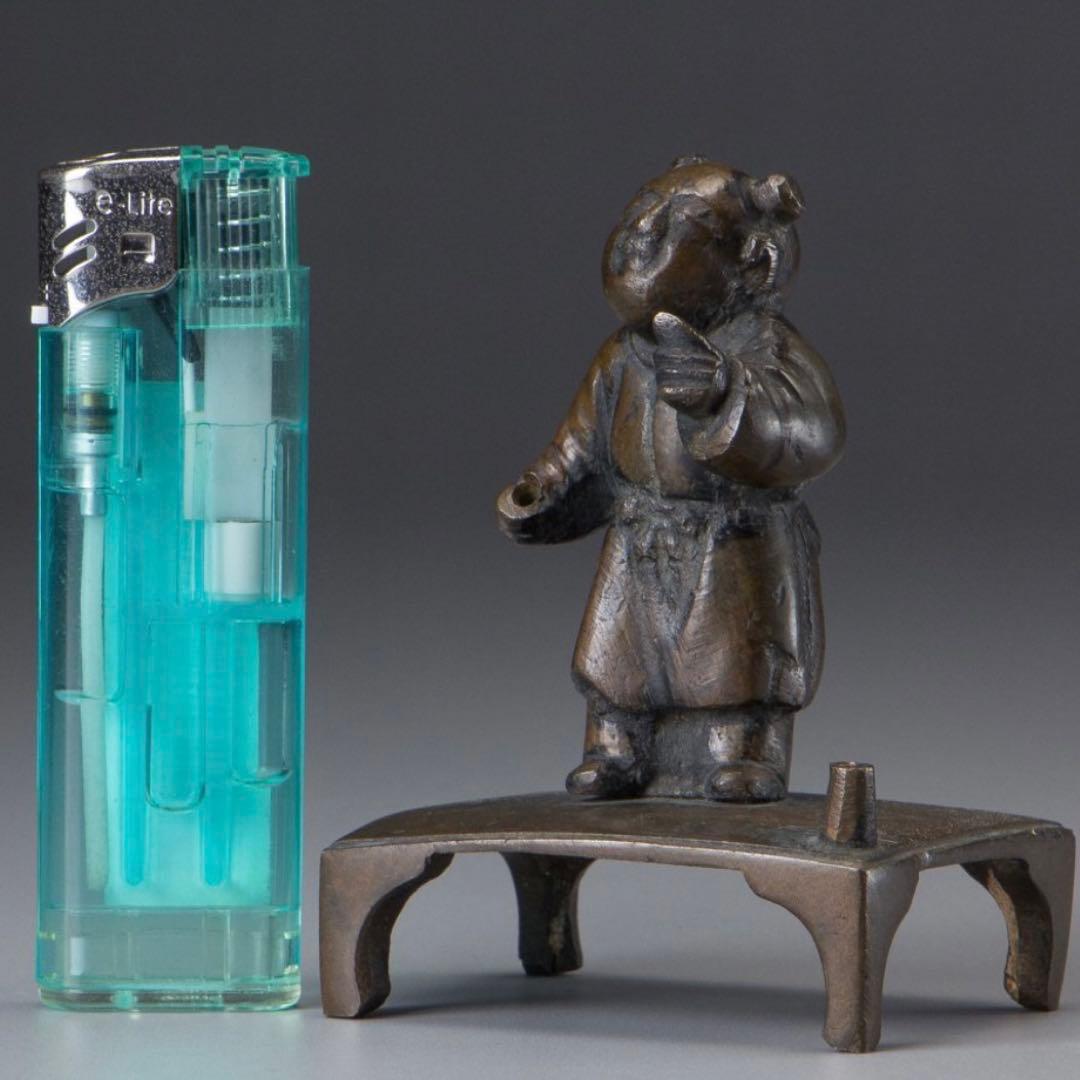 中国 古銅 唐児形 線香立 箱付き 時代物