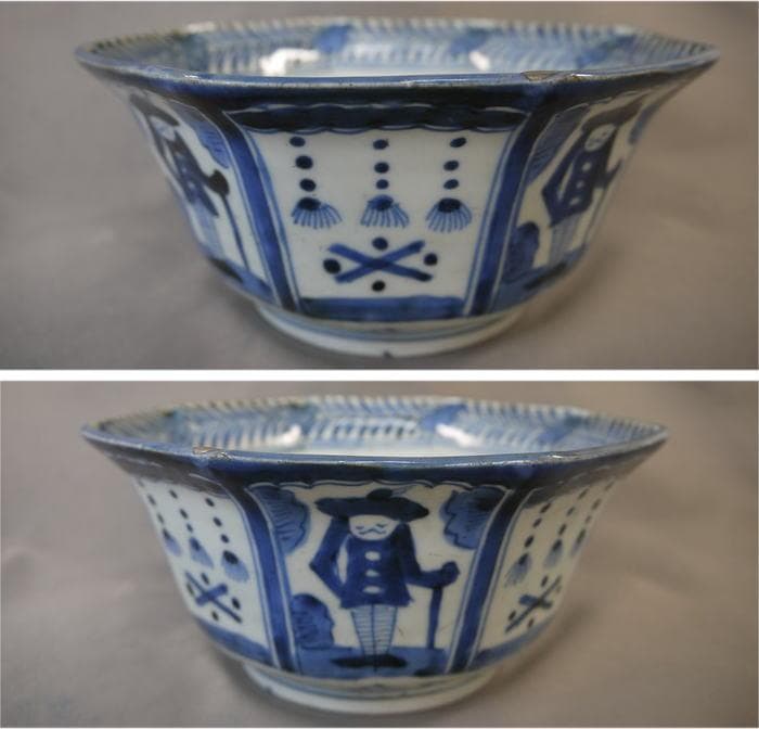 古伊万里 染付 八角鉢 深鉢 南蛮人と瓔珞文 - メルカリ