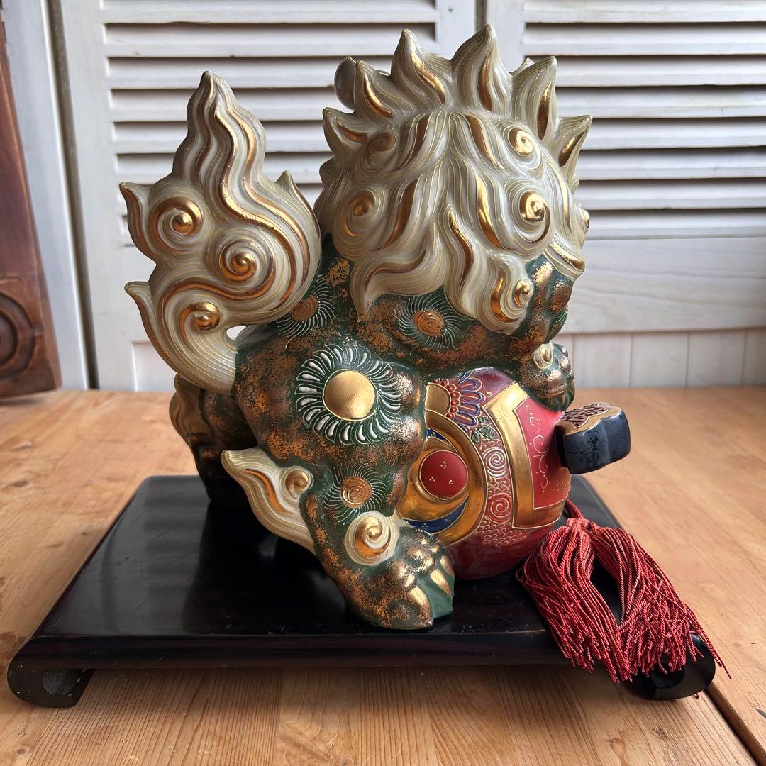 九谷焼 狛犬 獅子 打出の小槌 金運 魔除け 風水 台座付き 希少カラー