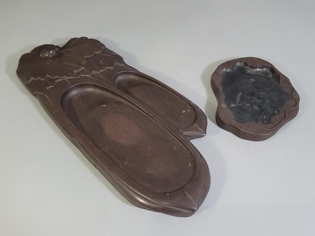 DT581 古い 硯 瓜 蓮形 二件 まとめて