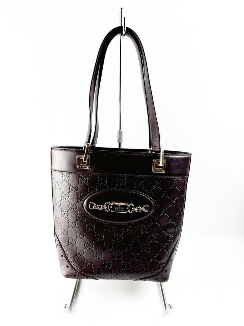 グッチGUCCI ハンドバッグ 145994 シマライン レザー ダークブラウン