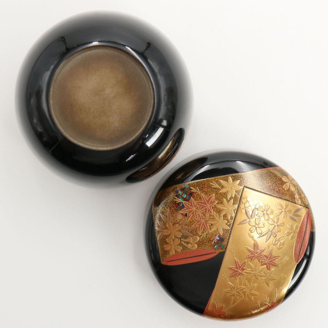 昇山作 誰が袖蒔絵 大棗 銀溜塗 螺鈿 茶道具 共箱 UM694 N5