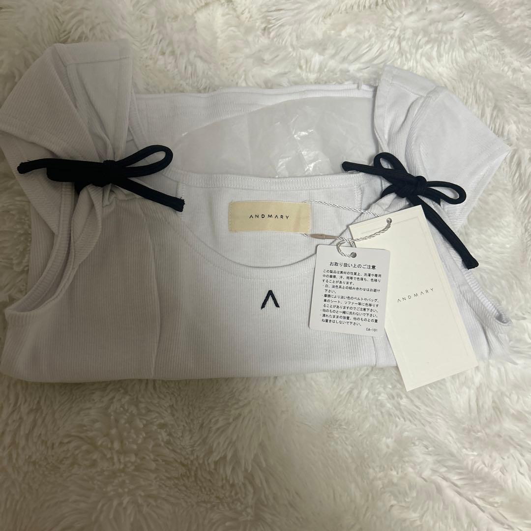 トップス ANDMARY Tina ribbon tops white