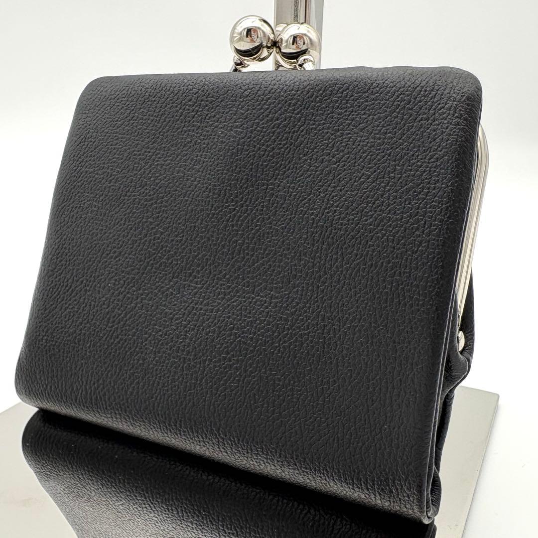極美品　MARY QUANT ブラックレザーがま口財布