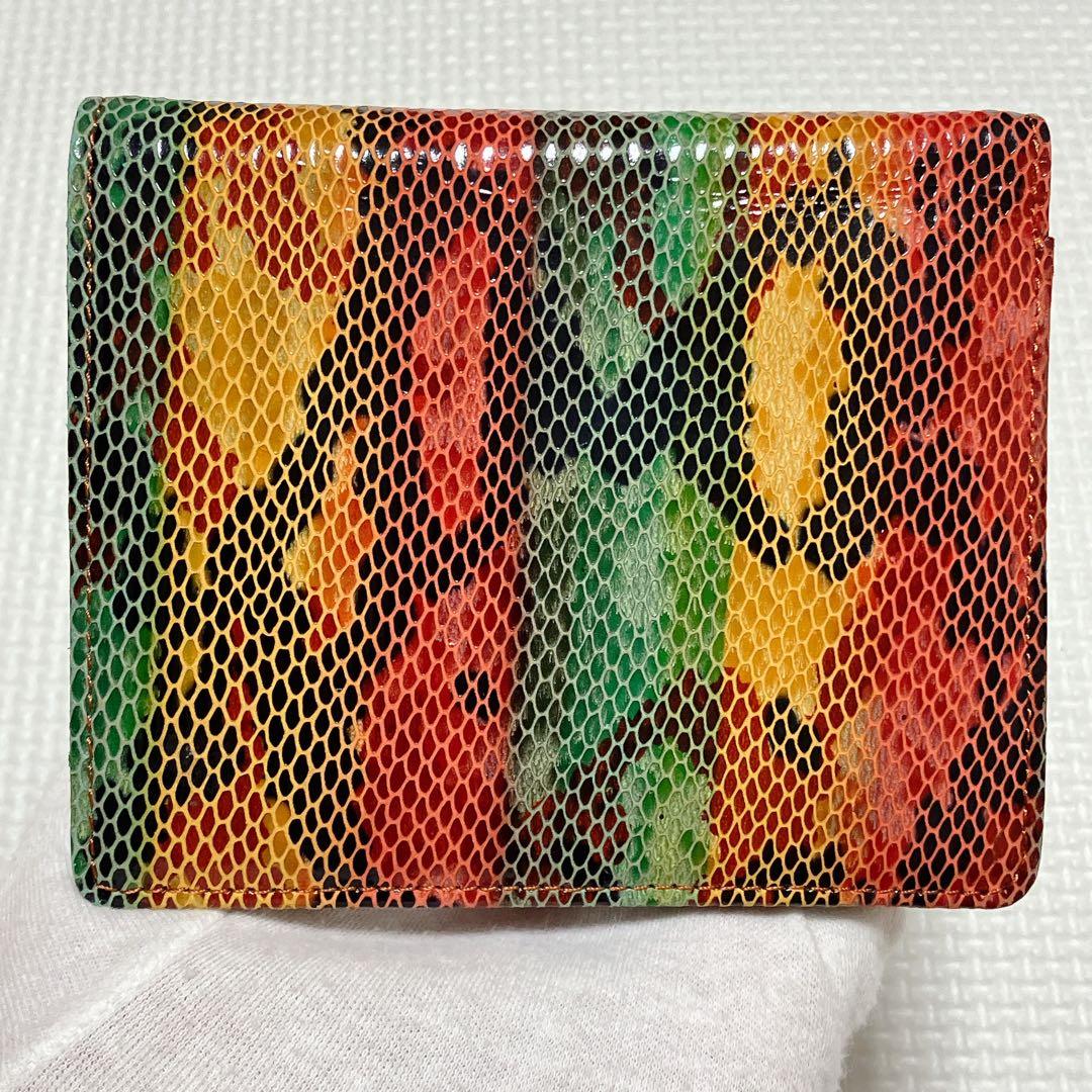 未使用 ANNA SUI アナスイ レザー二つ折り財布 マルチカラー パイソン