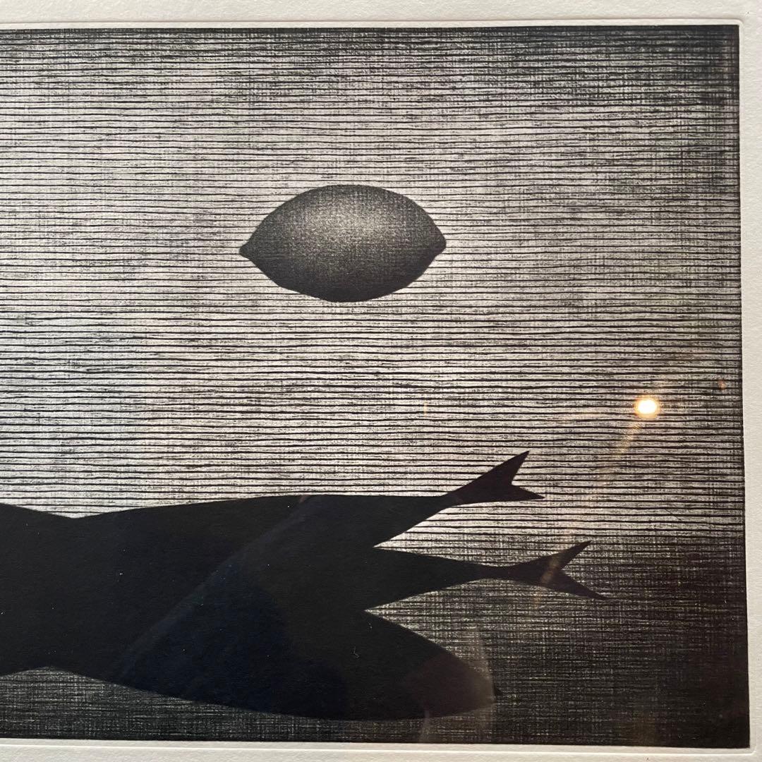 浜口陽三 印刷 ポスター 「魚とレモン」 1958年 額付き 25.11.1−2