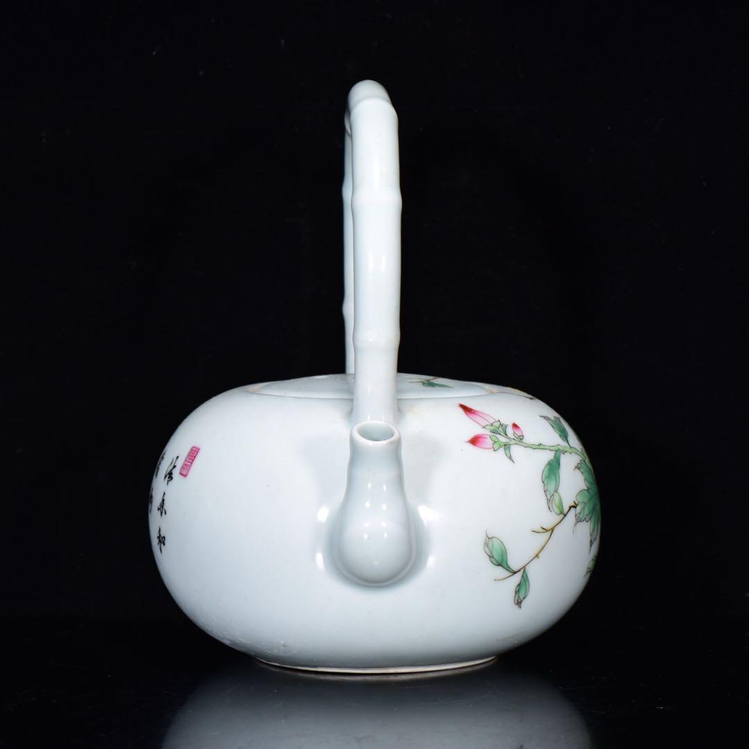 旧蔵 文房具 茶道具 清 雍正御製 粉彩花鳥文 提壺 陶器急須 縁起物