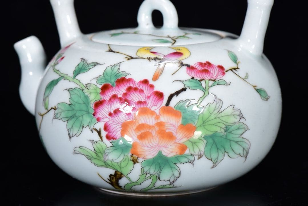 旧蔵 文房具 茶道具 清 雍正御製 粉彩花鳥文 提壺 陶器急須 縁起物