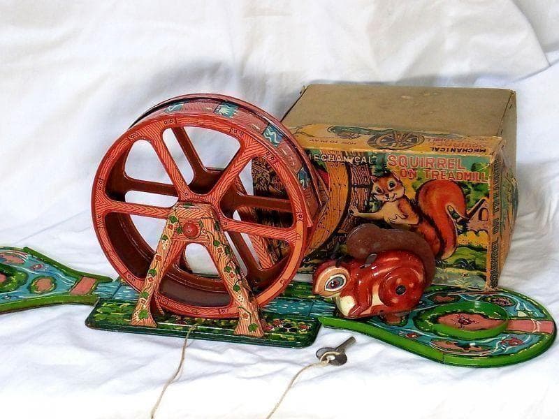 希少】水車を回す ブリキのリス おもちゃ 1950年代 光球商会製【箱