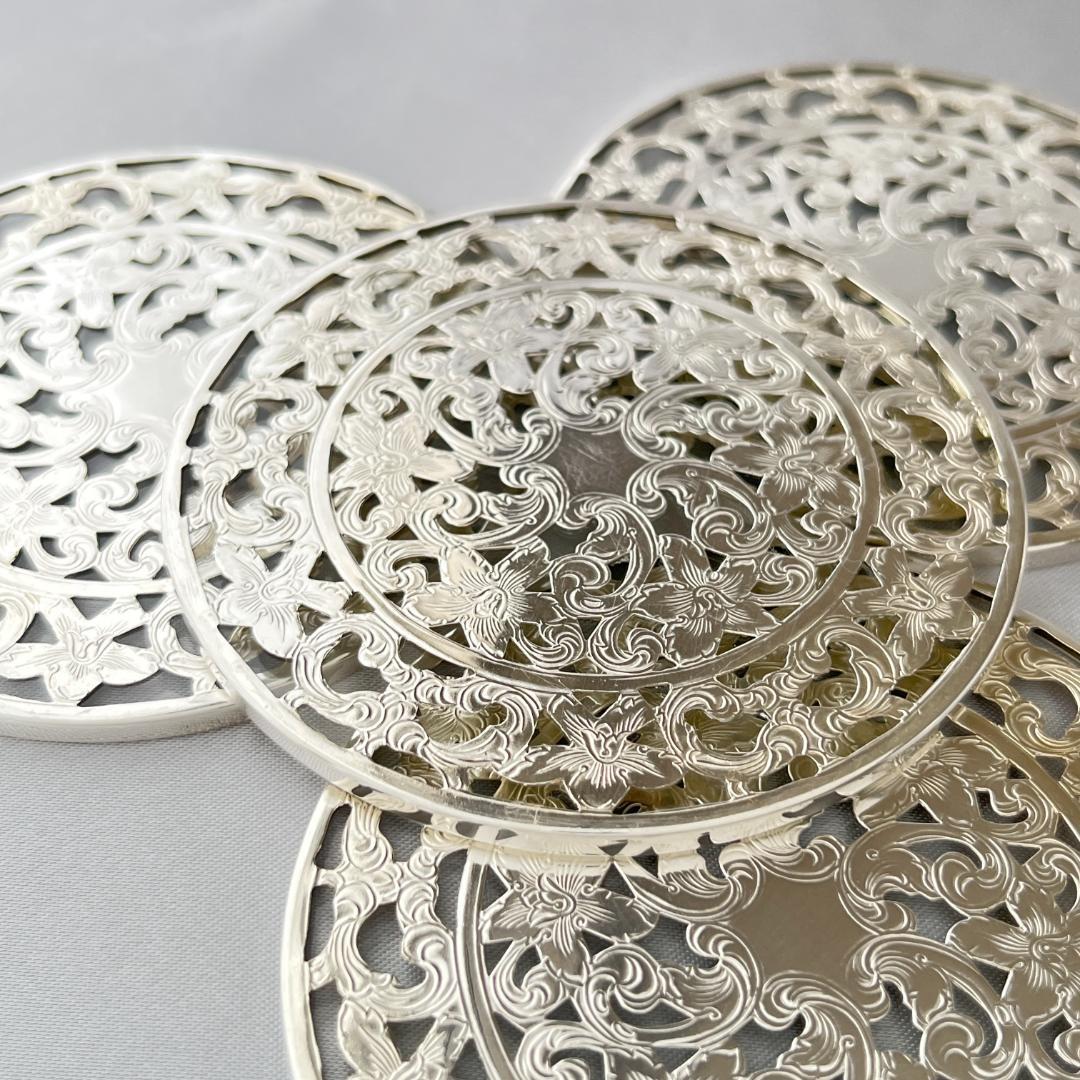 WEBSTER】 【純銀 / ガラス】コースター 4枚 スターリングシルバー