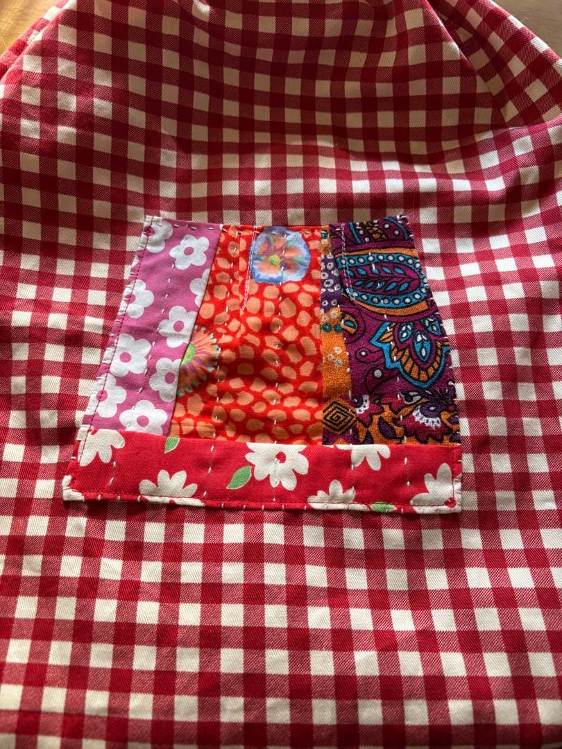 ちくちくもんぺパンツ パッチワーク ギンガムチェック赤