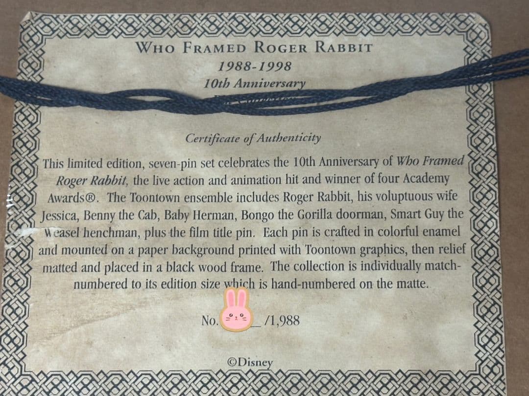 ロジャーラビット 10周年記念 ピンバッジコレクション 証明書付き