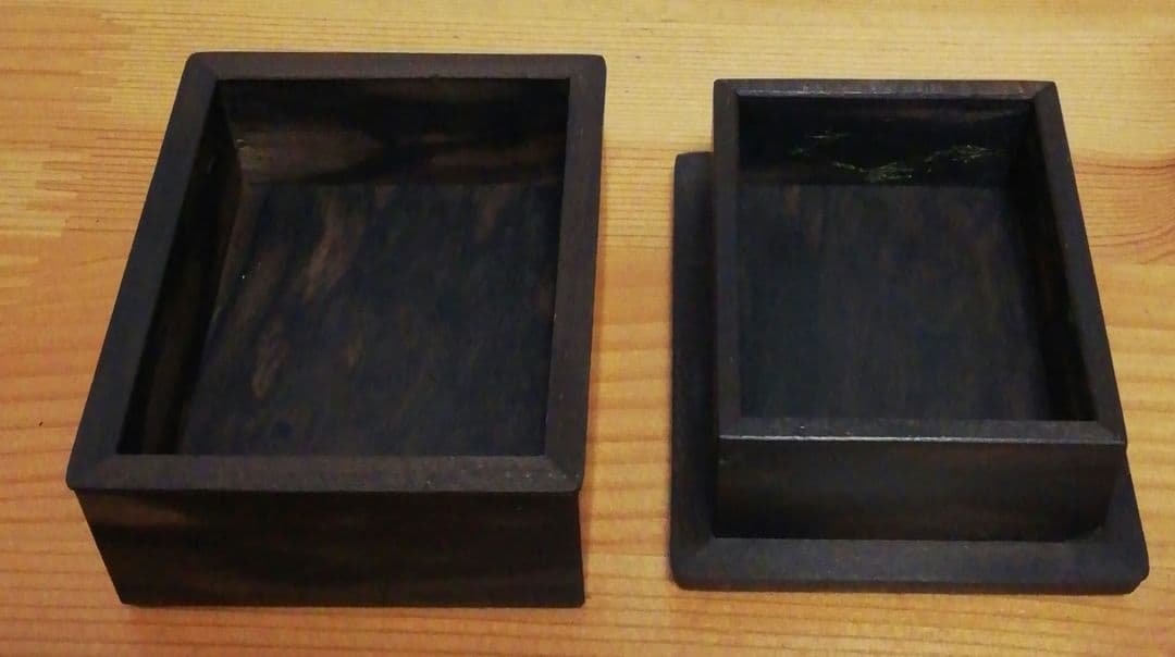 福嶋則夫作　黒柿　香合　共箱　略歴付　茶道具