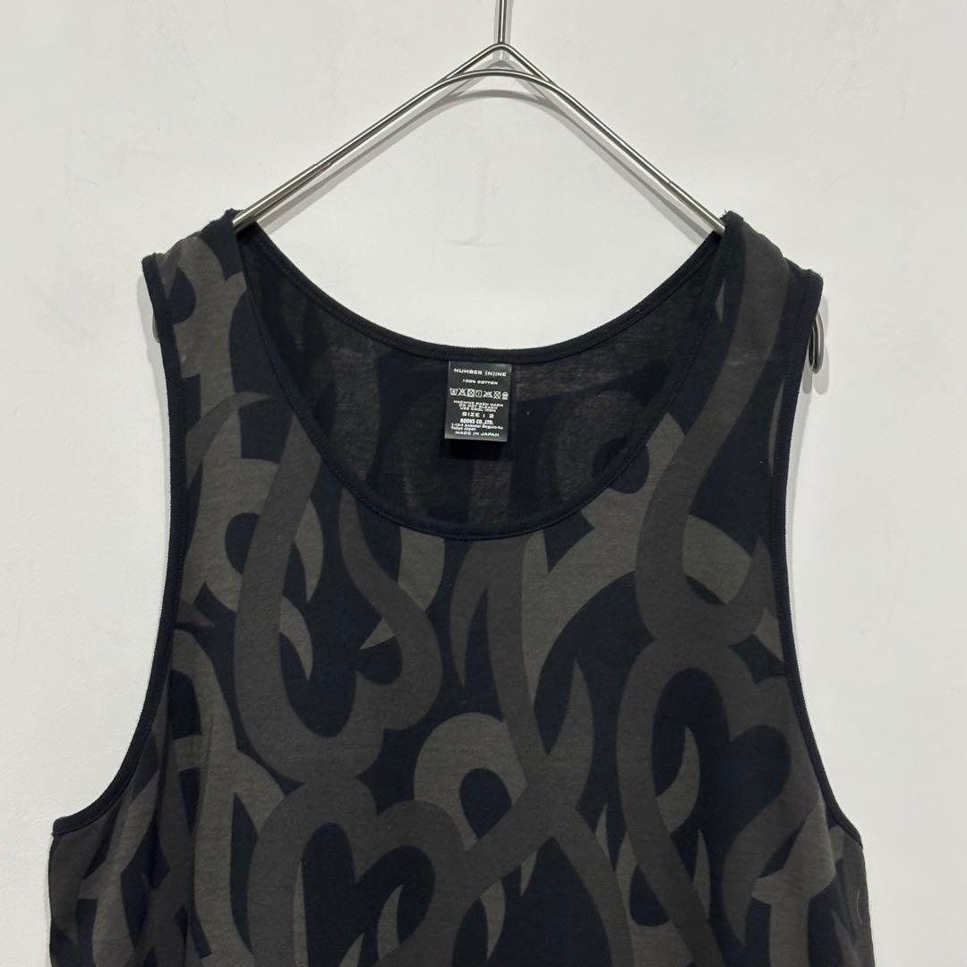 ナンバーナイン 美品 ハート トライバル カモ 柄 タンクトップ グレー