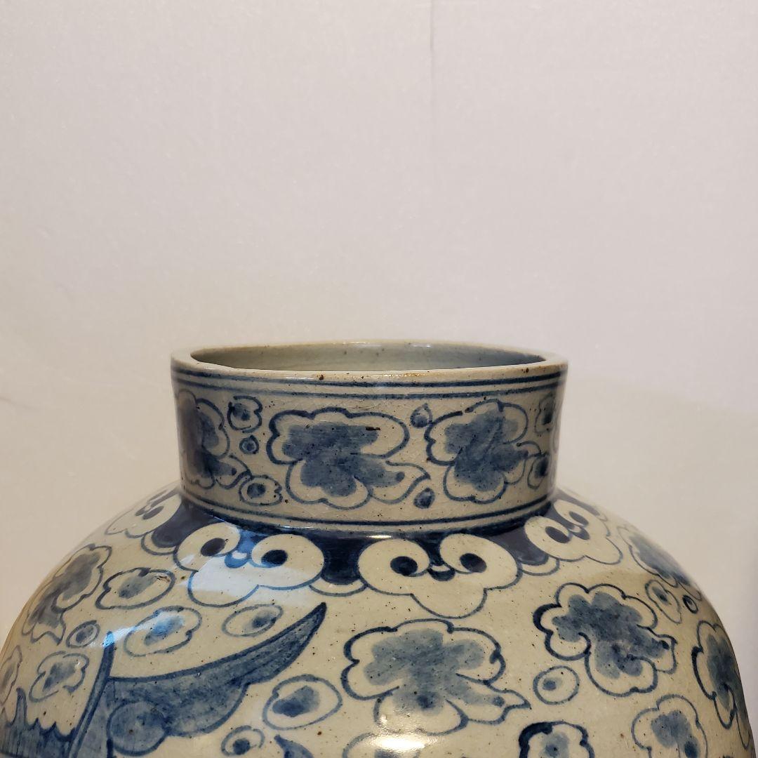 朝鮮美術 李朝 白磁染付 雲龍紋様 大壺