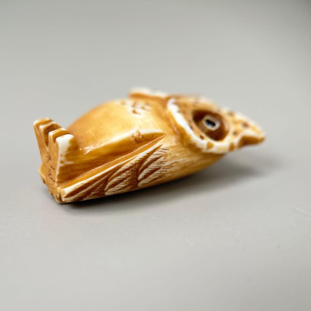 フクロウの置物彫刻極上根付天然素材アンティーク骨董飾り物古美術置物