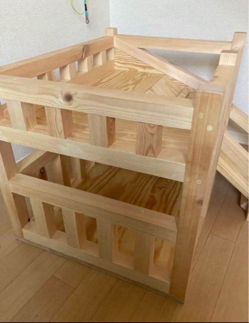 職人手作り】木製 2階建て ドッグハウス スロープ 無垢材 おしゃれ