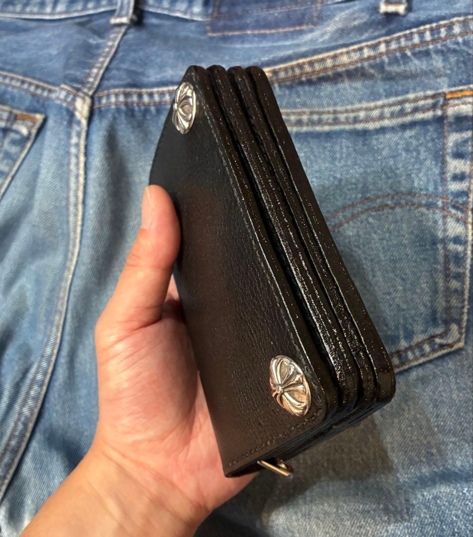 ミドルトラッカーウォレット　シルバー925クロスボール　国産シボ革