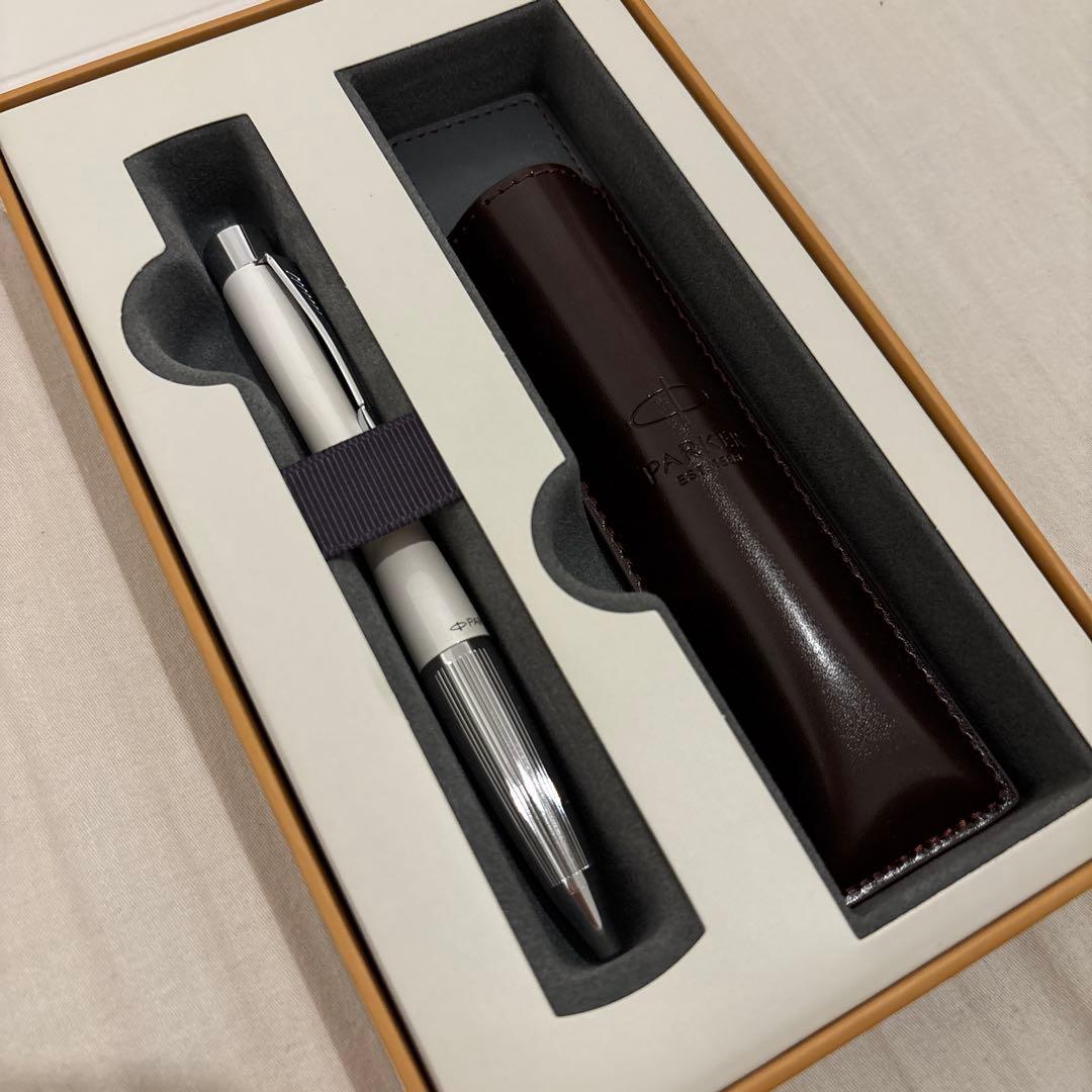 Parker ボールペン ホワイト レザーケース付き - 筆記具販売 中