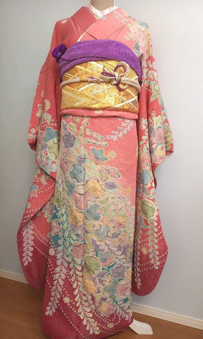 ピンク 辻が花 花絞り 振袖 成人式 着物 フルセット