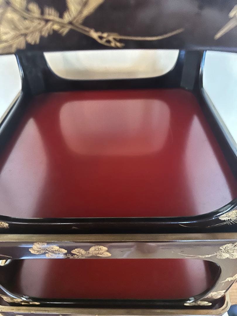 輪島塗 脚付膳 入れ子 5客 明治期 廣盆 漆器 蒔絵 黒朱塗