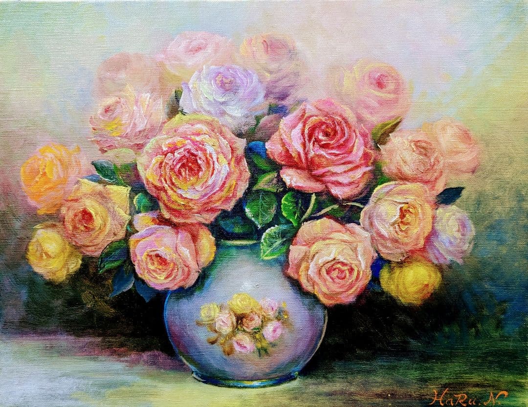 バラの油彩画 F6