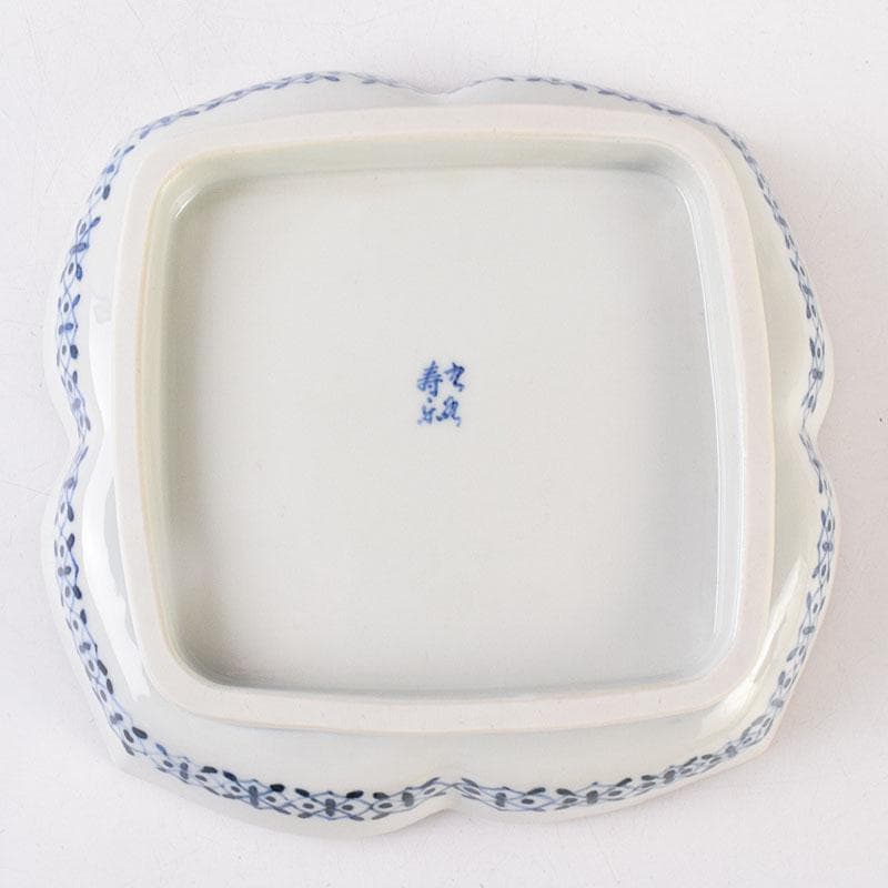 九谷焼　九谷寿楽窯　嶋田寿楽作　染付　菖蒲文　盛皿　共箱　V　R9055