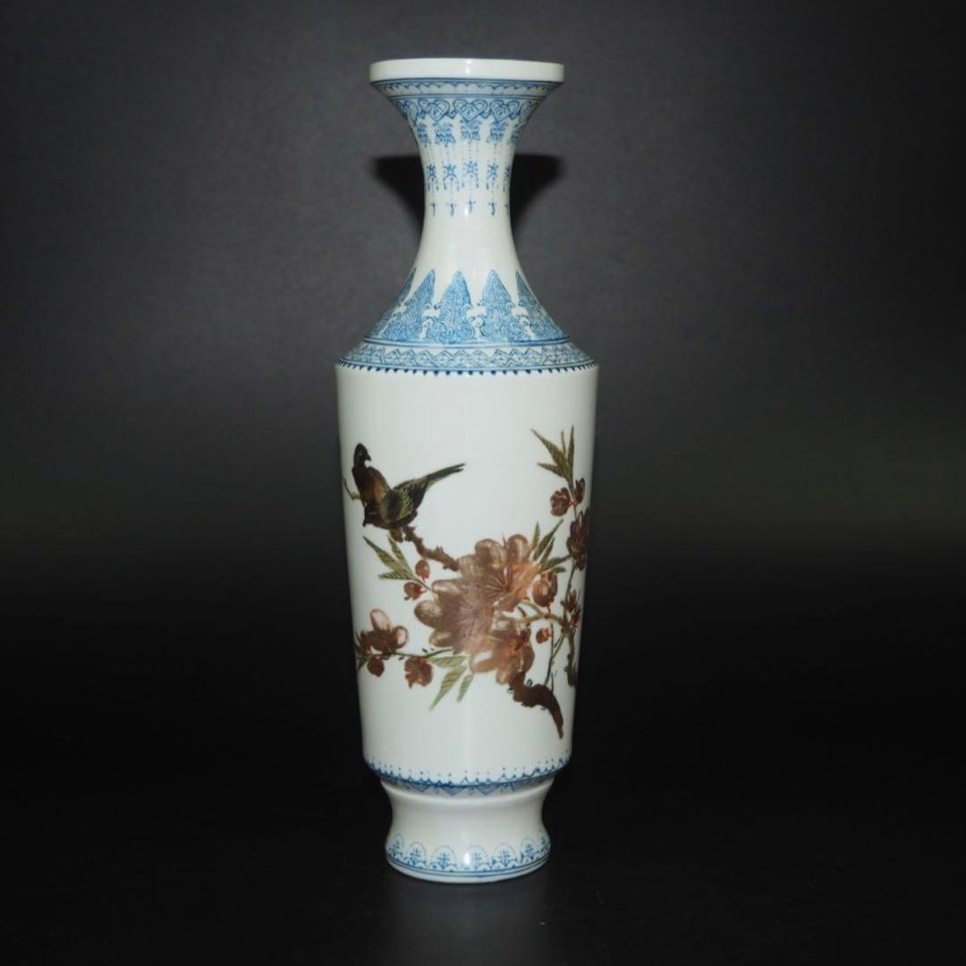 送料無料 1950～60年代景徳鎮製薄胎花瓶 手描き 画於珠