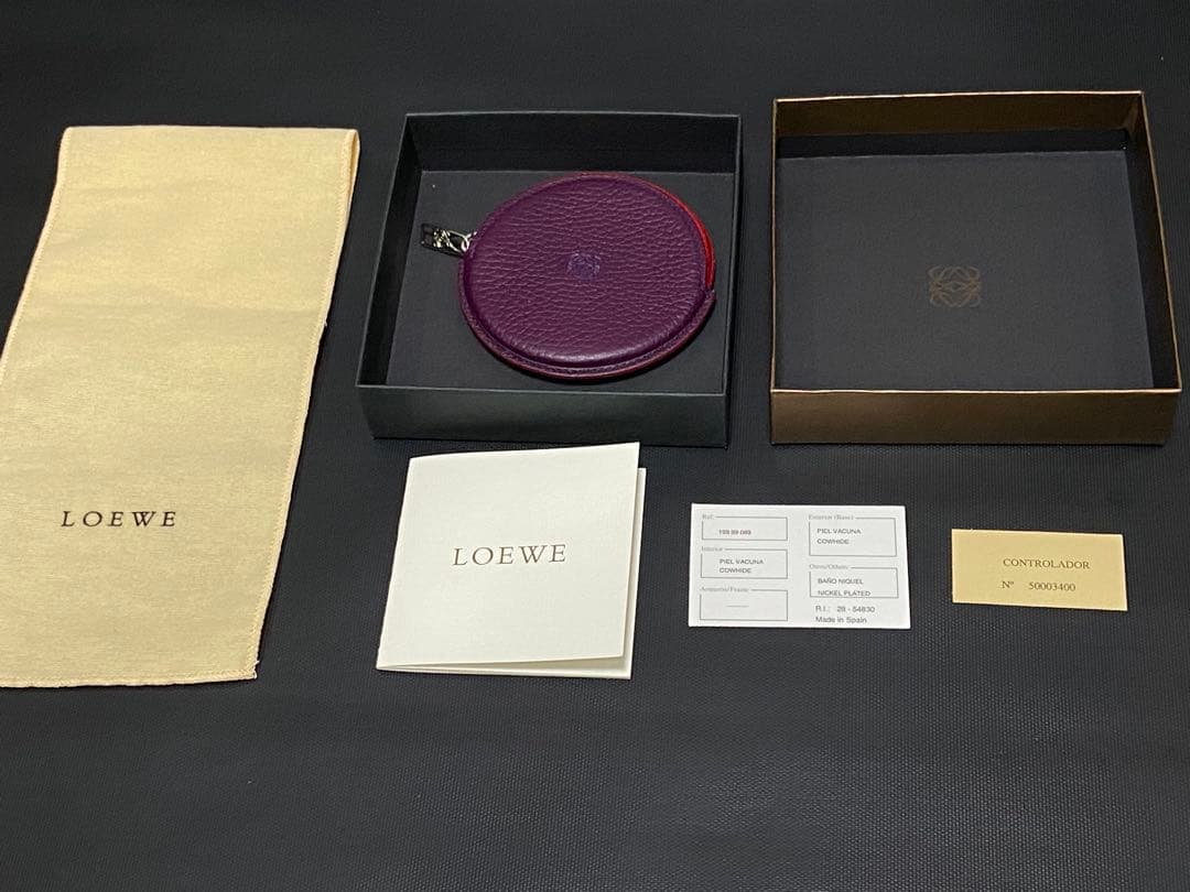 未使用 ロエベ アナグラム アマソナ クッキー ケース 小銭入れ レザー紫