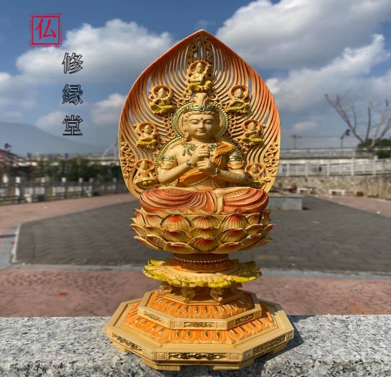 修縁堂】新作 仏教工芸品 木彫仏像 彩金 彩金 彩繪 大日