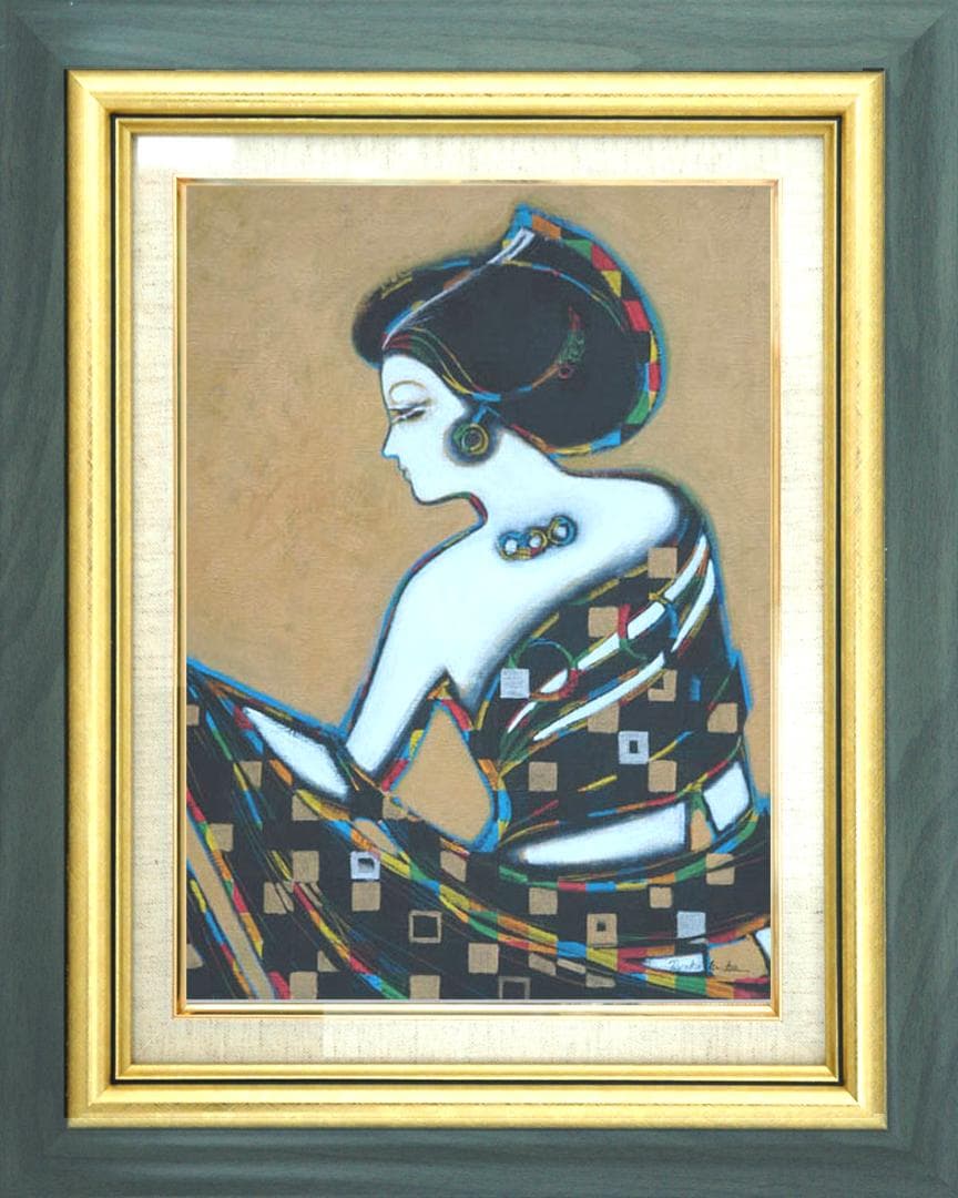 油絵 菅家令子 絵 絵画インテリア額付(白) uF6-010311 人物 女性像