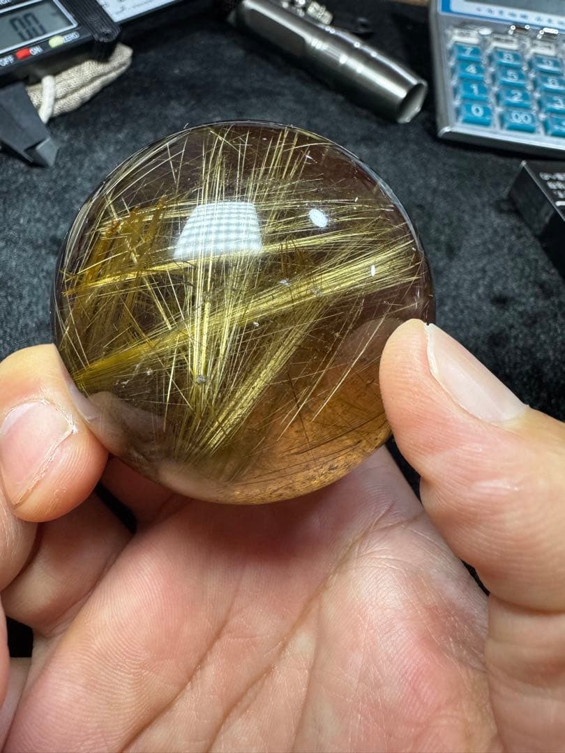 最高級 ゴールドルチル大玉 6cm 金線密集 極上透明コレクション 極上