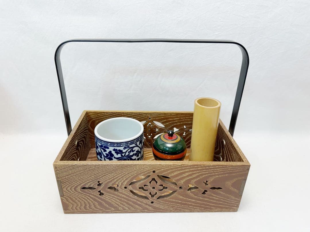 未使用 茶道具 桑 手持ち 煙草盆 4点セット 火入 灰吹 煙草入 元