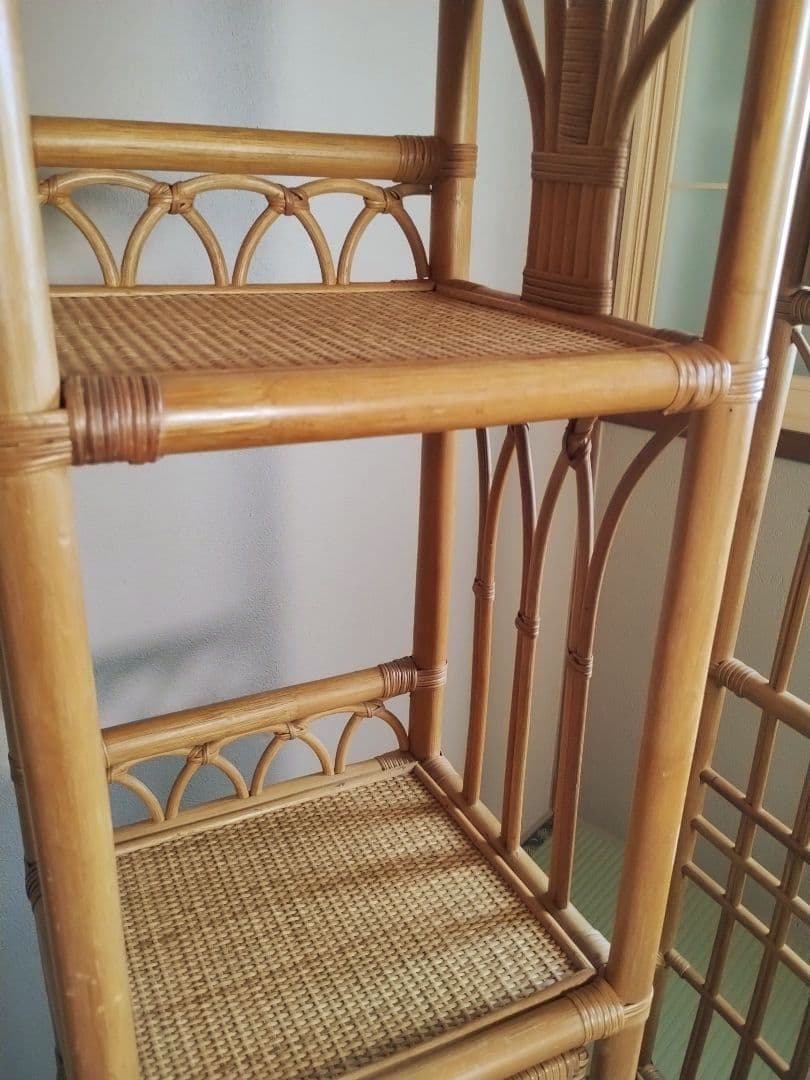 ヴィンテージ ラタン ハンガーラック 籐家具 昭和レトロ 棚 ラック