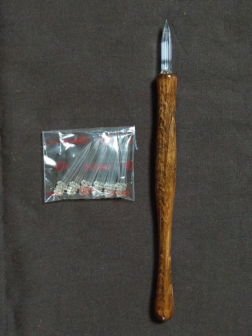 佐々木ガラスペン替先（細字•水晶6本入）/木製ペン軸セット