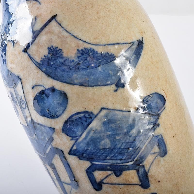 中国 成化年製 青花 花瓶文 貼梅双耳瓶 D R7889