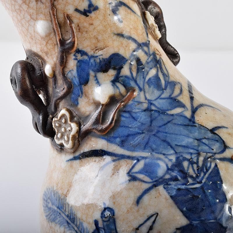 中国 成化年製 青花 花瓶文 貼梅双耳瓶 D R7889 - メルカリ