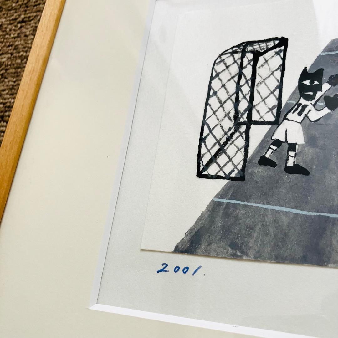 【専用】山口マオ 2001年 原画 額装済み 「サッカーするネコたち」
