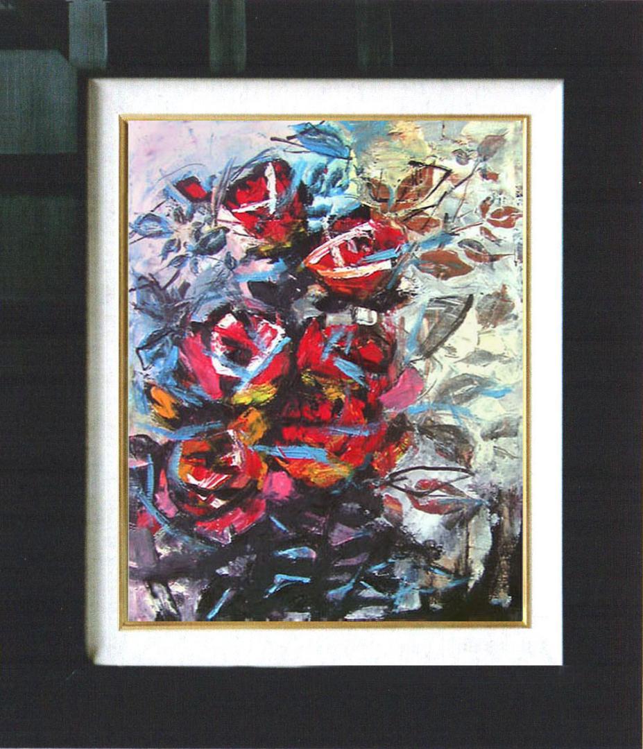 油絵 菅家令子 絵 絵画 インテリア 額付(白) uF6-050303 花 ばら